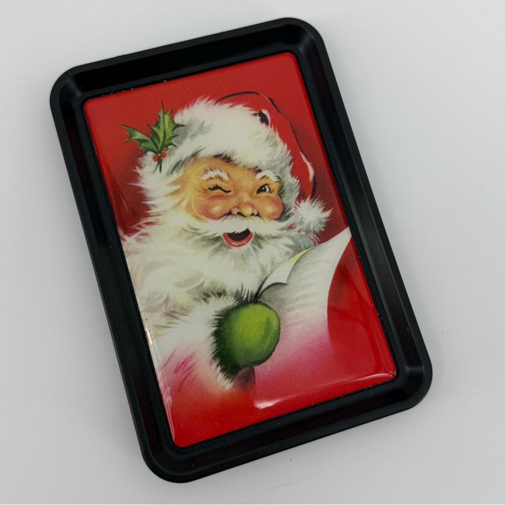 Vintage Made in USA Winking Santa Plastic Trinket Dish Tray